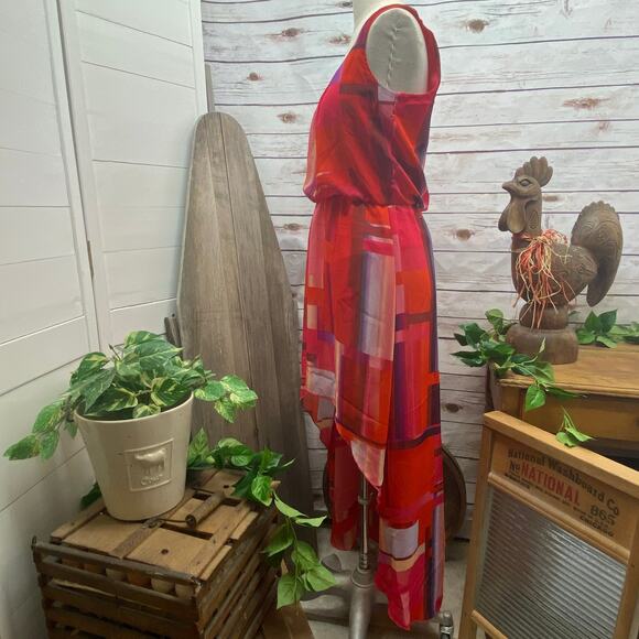 SNAP Hi-Low Colorblock Sleeveless Summer Dress Elastic Gathered Waist Size M - Picture 4 of 10